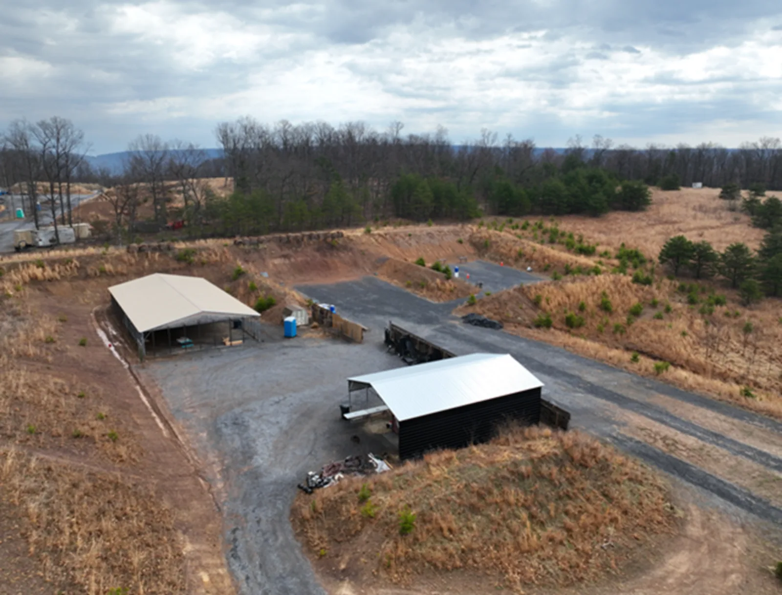 Aerial view of the ranges and buildings